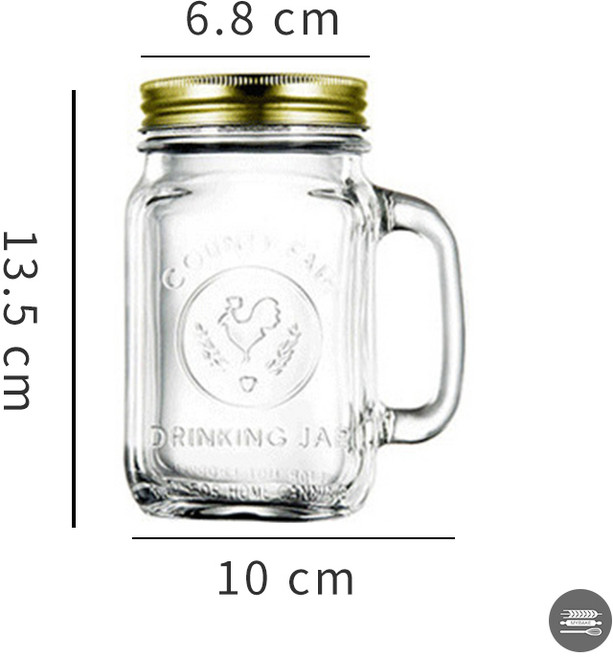 麥焙 附蓋梅森杯 450ml - 密封飲料杯 公雞浮雕玻璃杯 多用途收納罐/蜂蜜瓶/布丁杯/果醬瓶, 1個, 附蓋450ml梅森杯