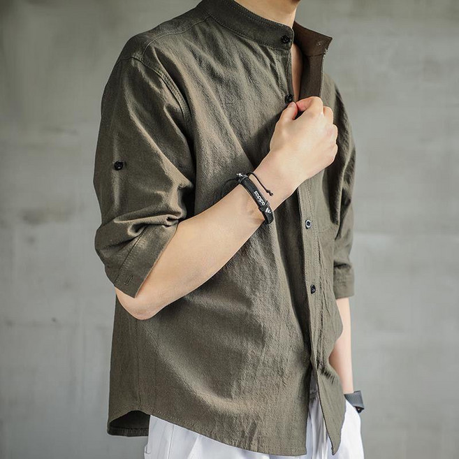 亞麻棉麻男士短袖襯衫