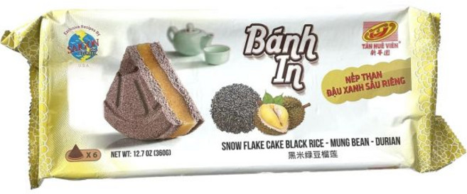 Tan Hue Vien 케이크 스낵 베트남 네프 탄 눈송이 후에 비엔 사이공 고메 흑미 녹두 두리안 맛 12.7온스 1개입 흰색 노란색 대형, Tan Hue Vien 케이크 스낵 베트남 네프 탄 눈, 1개
