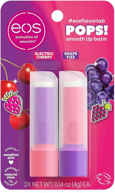 에오스 플레이버랩 팝스 립밤 일렉트릭 체리 그레이프 피즈 한정판 14온스 2팩, 2 Electric Cherry + Grape Fizz, 0.14 Ounce (Pack of 2)