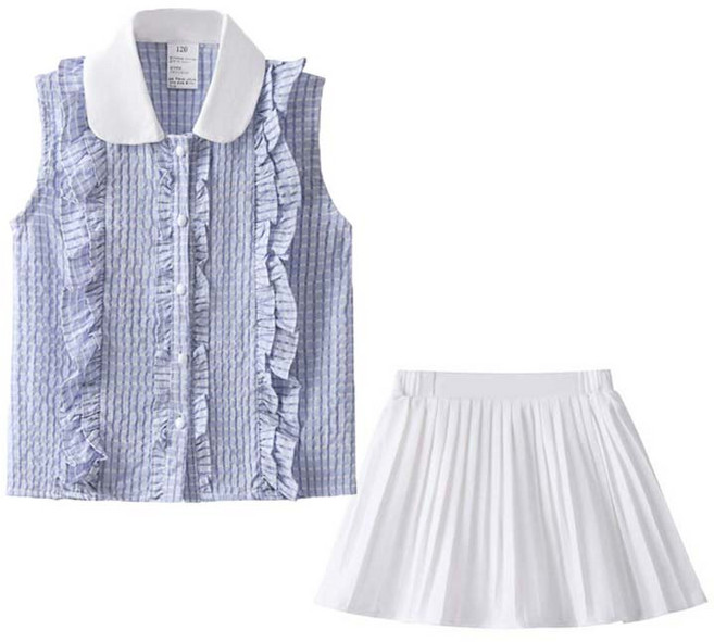 루비키즈 여아 유아 여름 프릴 민소매 주름 치마 상하 세트 E154