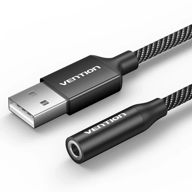 Vention 1 포트 USB 외부 사운드 카드 3.5mm 오디오 어댑터 PC Macbook 컴퓨터 노트북 Aux 박스 용 이어폰, 01 1m
