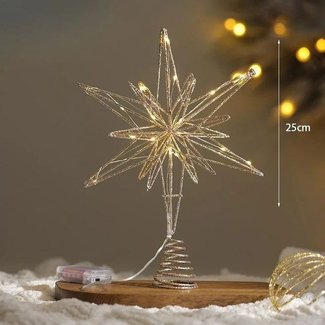 새로운 크리스마스 트리 탑 스타 골드 실버 화이트 빛나는 펜타그램 장식품, 16 F