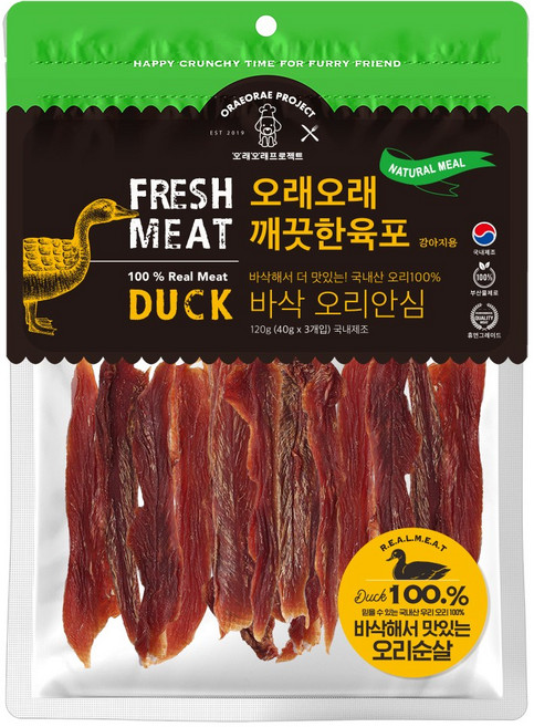 영양만점 수제 바삭 오리안심 스틱 깨끗한 육포 간식 (120g), 1개, 120g