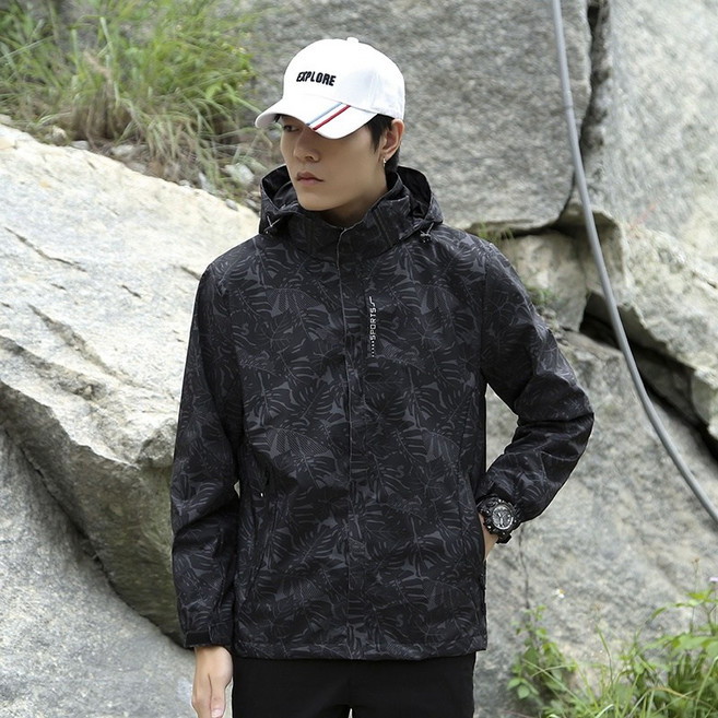 男女單層衝鋒衣 迷彩楓葉款 防風防水登山外套