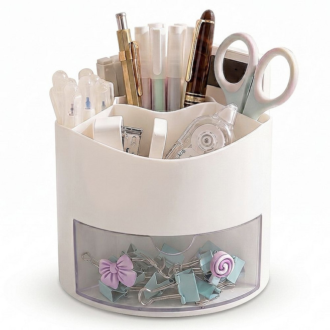 필인어스 360도 회전 수납 연필꽂이, 화이트, 1개