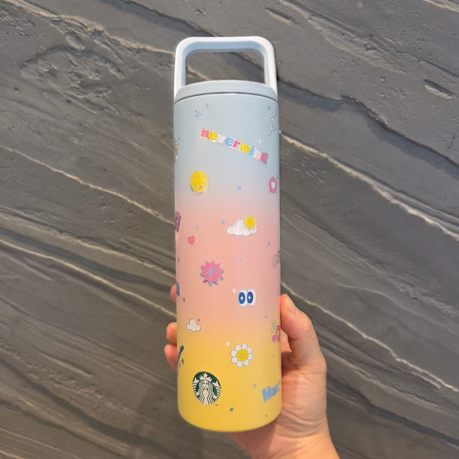 스타벅스 SS 서머 Fest 알로 텀블러 핸드폰 거치가능 스텐 손잡이 + 쇼핑백 세트, 1개, 473ml, 삼색그러데이션