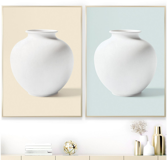 디데코 돈들어오는 다복 달항아리 그림 골드 액자 거실 현관 풍수 집들이 개업 선물 인테리어 금전운, 1개, 달항아리-베이지