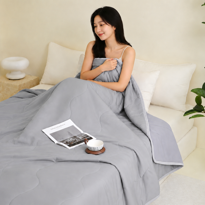 아우랴 브랜드 여름 냉감 차렵 모달 이불 양면 쿨 인견 알러지케어 시원한 아이스 먼지없는 호텔식 부드러운 얇은 단품, 라이트 그레이