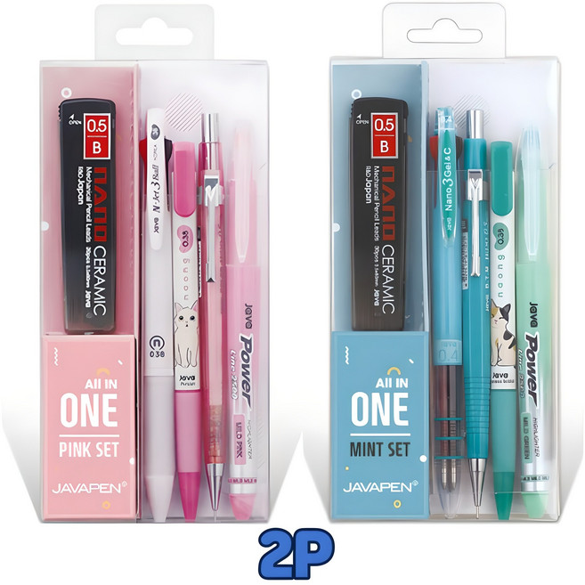 Otwo 필기구세트 자바펜 올인원 선물세트(2P), 1세트, 자바펜 민트+핑크