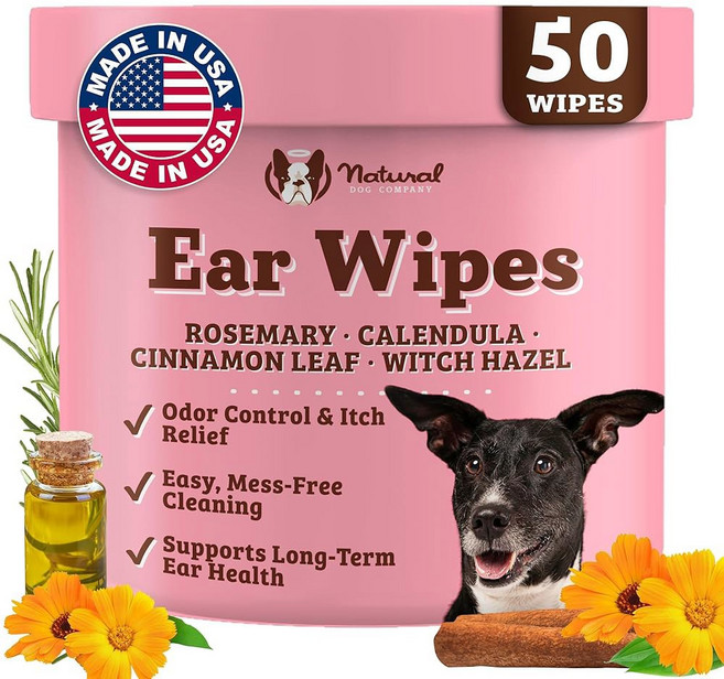 내추럴 도그 컴퍼니 XL 반려견용 그루밍 물티슈 U2013 저자극성 생분해성 무향 알로에 베라 위치 헤이즐 얼굴 엉덩이용 사이즈 200 카운트 민감성 피부용, 50 Ct, 5 Grooming Wipes, 1