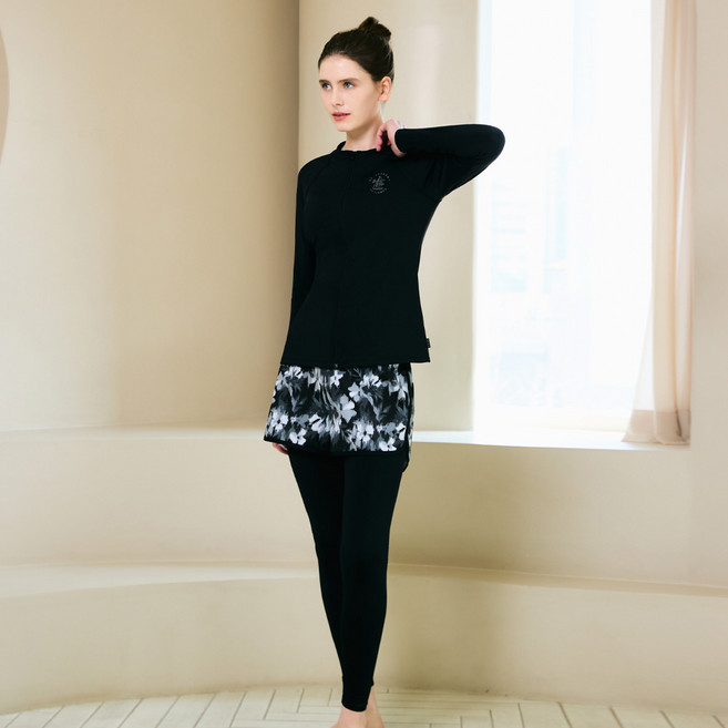 베이직엘르 레귤러핏 집업 래쉬가드 워터레깅스 반바지 수영복 세트 BEL-Y208K