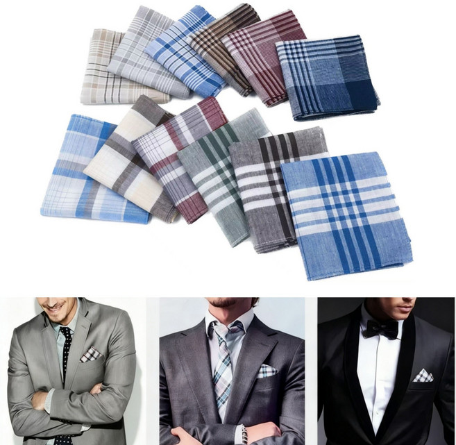 신사 데일리 순면 손수건 세트-남성 체크 손수건 기본형