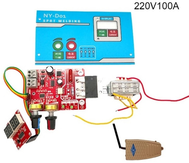 알곤용접기 스폿용접기 디지털 디스플레이 diy 컨트롤러 보드 키트 ny-d01 diy 제어 보드 키트 용접 단일 셀 경량 gxmd, 220v100a 풋 스위치, 1개