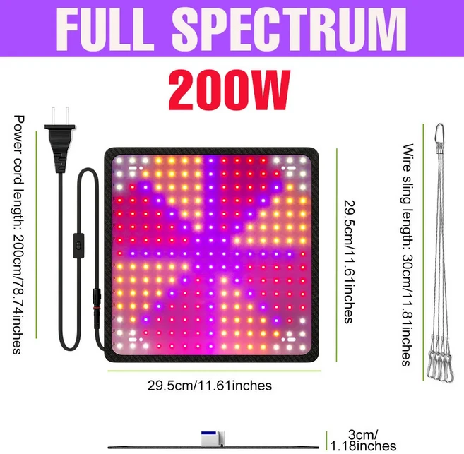 200W LED 양자 보드 성장 빛 전체 스펙트럼 식물 램프 온실 텐트 야채 인테리어 화분에 심은 꽃 재배 조명, 04 200W Full Spectrum B, 02 EU plug