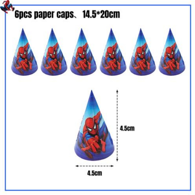 스파이더맨 생일 파티 장식 빨간색 선물 가방 종이컵 냅킨 플레이트 스파이더맨 풍선 어린이 베이비 샤워 용품 신제품, 기타, 22)6pcs cap