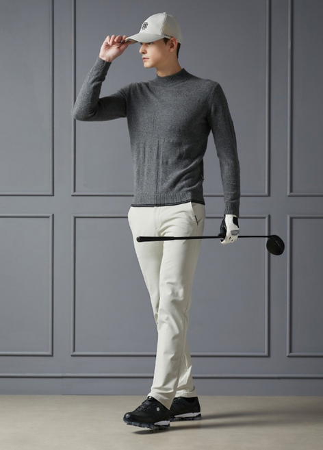 [닥스골프] 남성 그레이 로고패턴 캐시미어 하이넥 스웨터 DGSW2D801G3