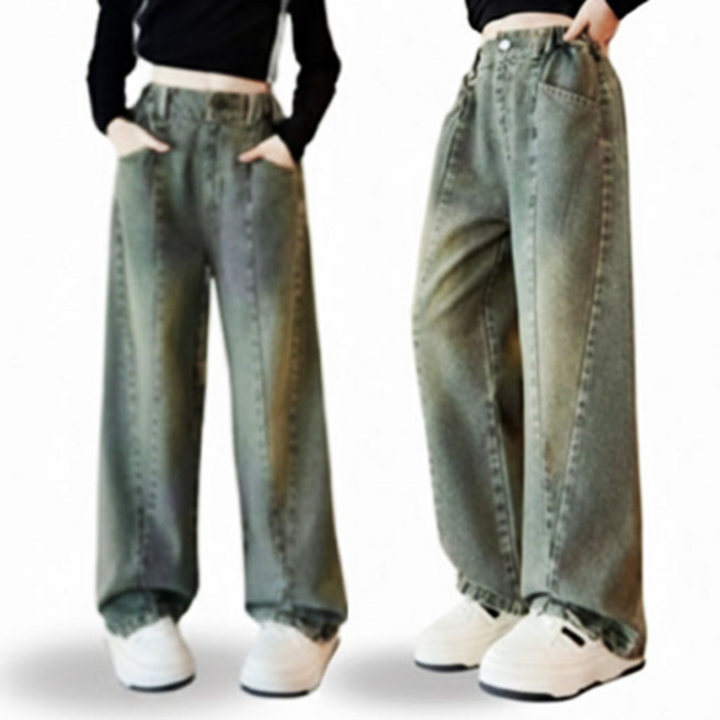 헬로가든 브이절개와이드 청바지
