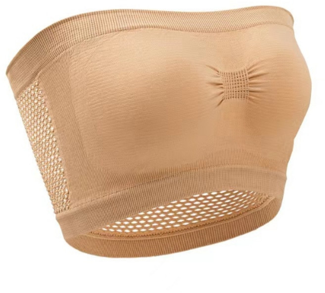 S~6XL 매쉬 튜브탑 빅사이즈 오프숄더 노와이어 크롭 브라 심리스 까미샵