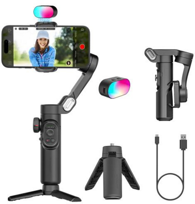 카메라 스마트폰 핸드헬드 짐벌 핸들 그립 삼각대 셀카봉 AOCHUAN 스마트 XE 키트 비디오 마그네틱 필 3 축 접이식 안드로이드 짐블, 없음, 2) Smart XE Kit, 1개