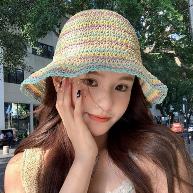 여름 햇빛차단 컬러 밀짚모자 예쁜버킷햇 바캉스모자