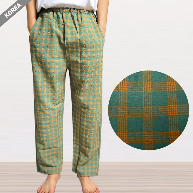 토토와모모 체크 파자마 주머니 커플 바지 CP 주머니 9부 민트