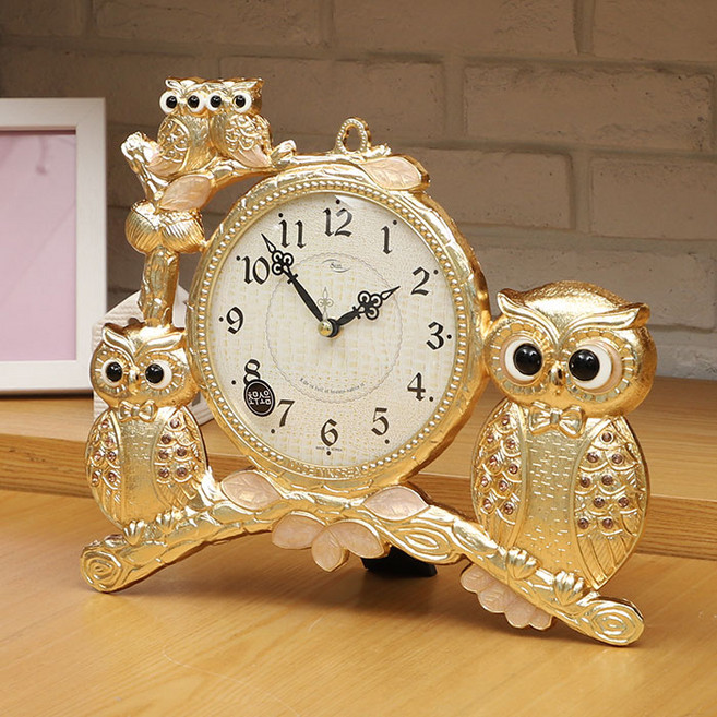 데일리데코 로얄 디에 부엉이 무소음 탁상시계, 금색