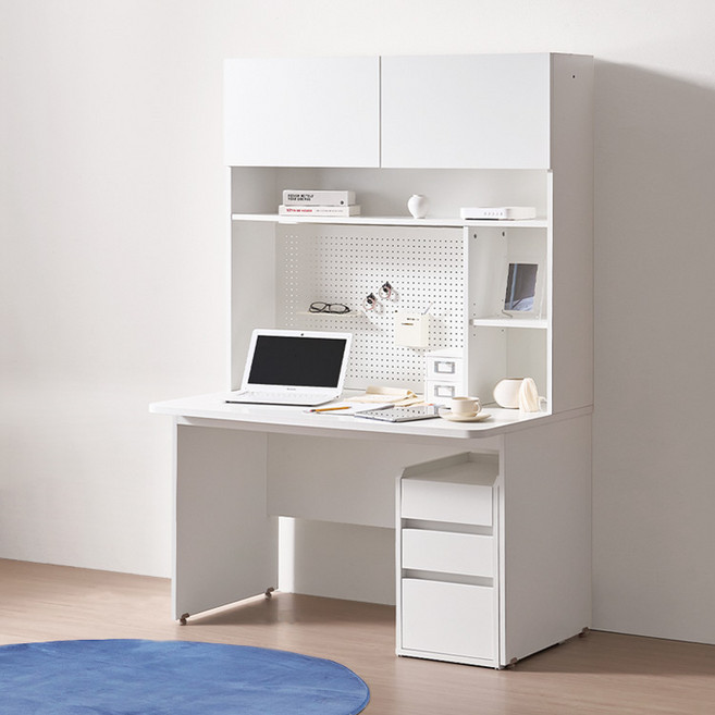 e스마트 클레버 공부 학생 전면 책상 풀세트 1200+타공판포함, (서랍장 포함) 화이트