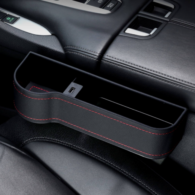 모터핏 차량용 틈새 컵홀더 수납함 사이드포켓 운적선 + 조수석 세트, 블랙, 1세트