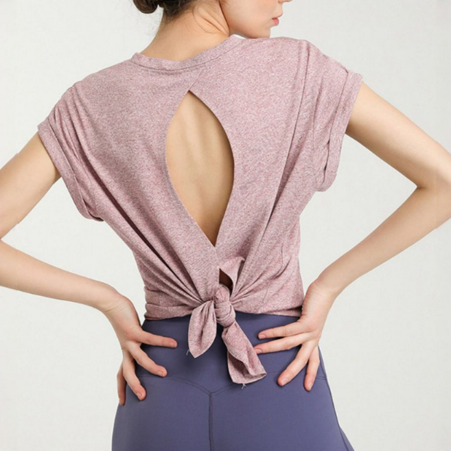 메모샵 요가 상의 크로스바디 숏 슬리브 요가복 상의 애슬레저룩