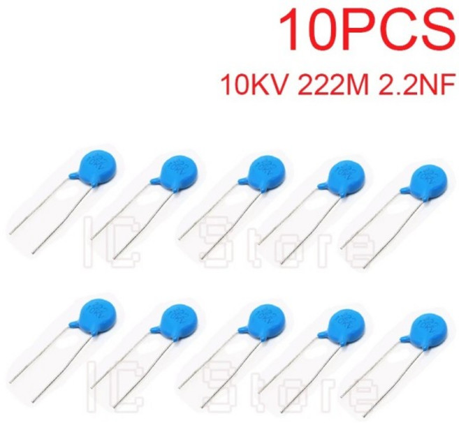 10PCS 세라믹 커패시터 고전압 10KV 222M 2.2NF, 1개