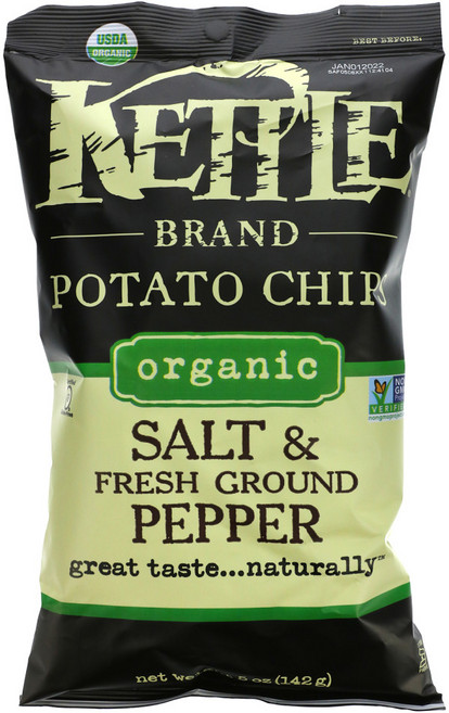 Kettle Foods 유기농 감자칩 소금과 갓 갈아 놓은 후추 5 oz (142 g) 3팩, 1개, 142g