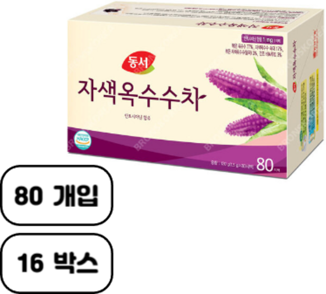 동서 눈에좋은 자색옥수수차 160T (80T x 2개), 1.5g, 80개입, 16개