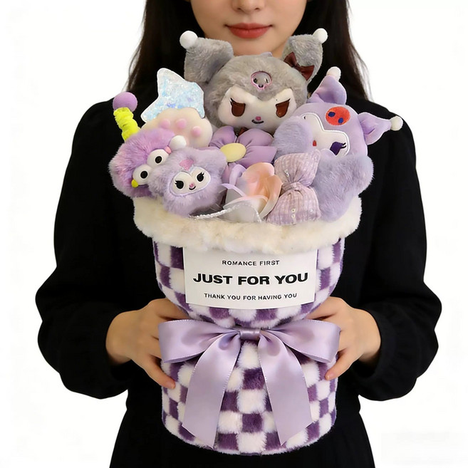 可愛玩偶花束 驚喜禮物盒 裝飾擺件, 格紋庫洛米, 1件