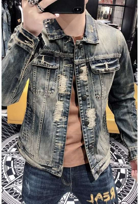 연청 남성 슬림핏 자수 데님셔츠 인어공주 청남방