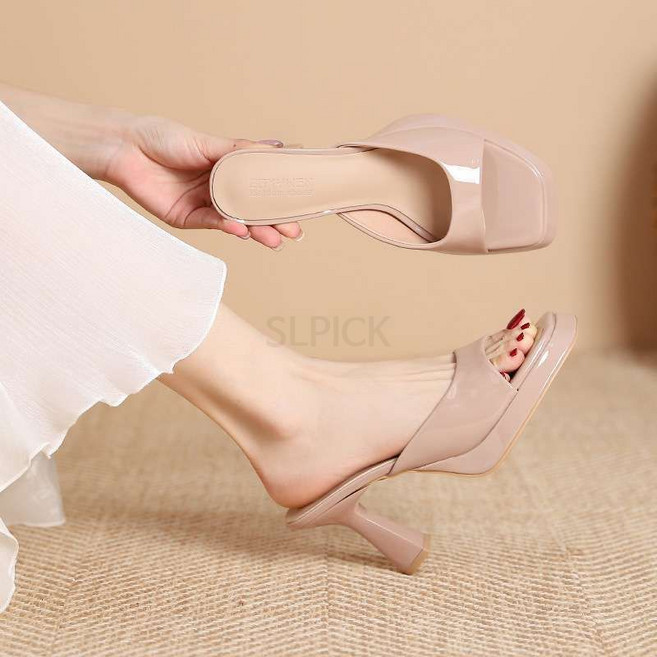 여성 구두 에나멜 가보시 샌들 뮬 힐 토오픈