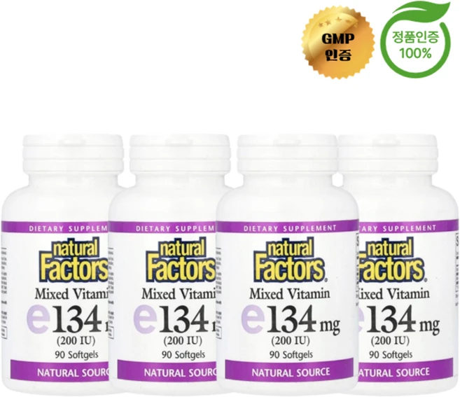 2+2 내추럴 팩터스 혼합 비타민E 134mg 소프트젤 90정, 4개 - 쿠팡