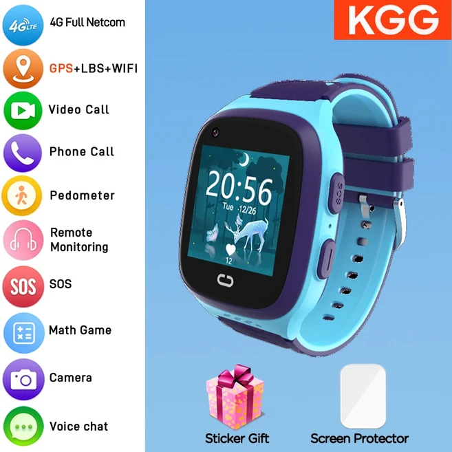 4G 키즈 스마트워치 폰 LT31 GPS 트래커 영상통화 와이파이 SOS HD 카메라 IP67 방수 어린이 (남아/여아용), 03 blue, 01 Asia EU Version