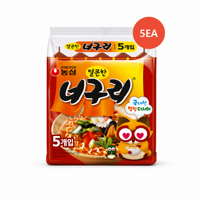 농심 얼큰한 너구리 (5개입), 120g, 5개
