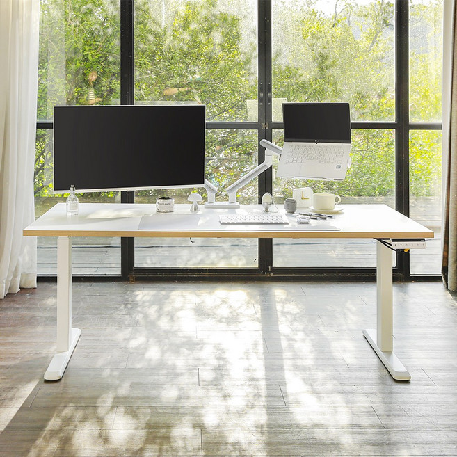 엔산마운트 NMD1 듀얼모터 모션데스크 전동 높이조절 책상 1800x800, 스퀘어 우드엣지 상판 블랙