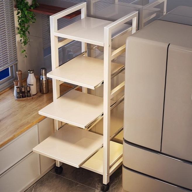 주방 다용도 이동식 수납장 슬라이딩 틈새 수납장, 화이트