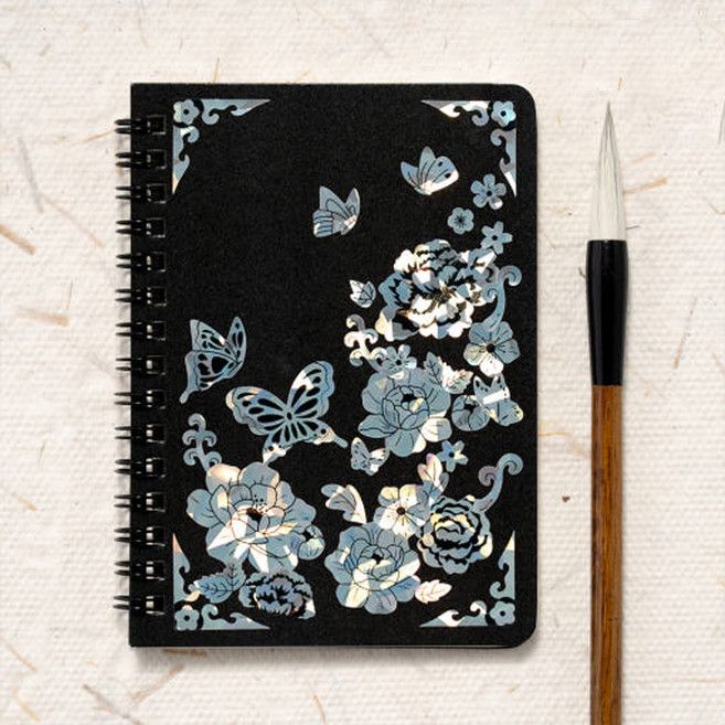 민화샵 자개 스티커 수첩 DIY 수첩노트 전통공예 한국기념품 만들기재료 모란과나비, 민화 자개 스티커★수첩, 모란과 나비