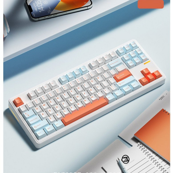 Riccks RS8 업그레이드 무선 기계식 키보드 87키 텐키리스 키보드 4000/8000mAh, 10화이트오렌지 목설축 8000mAh