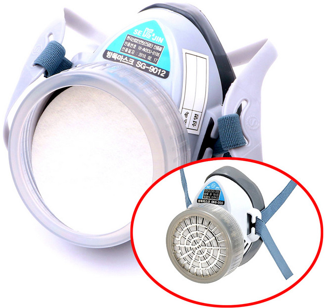 국산 실리콘 방독마스크 인증품 SG-9012 세진 방독필터 포함 유기화합물 실리콘마스크 SKG-92-1 SKC-104N 무독성 세진물산 방독면 현대중공업 마스크 정전가공 휠타, 1개