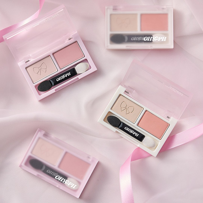 OHSOPH 더블-업 듀얼 섀도우 팔레트 자연스러운 애교살 눈 화장 오소프, 1개, 01 플레르코랄