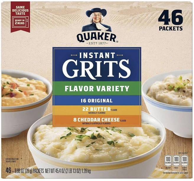 퀘이커 Instant Grits Flavor Variety Original 16개입 + Butter 22개입 Cheddar Cheese 8개입, 1.28kg, 1개