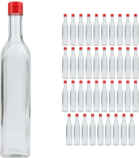 Y사각오일500 투명 유리병+원터치캡 빨강, 40개, 500ml