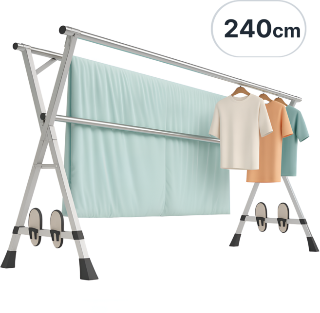 대형이불까지 240cm 유앤아이 튼튼한 이불건조대 대형 접이식 확장형, 플래티넘 실버