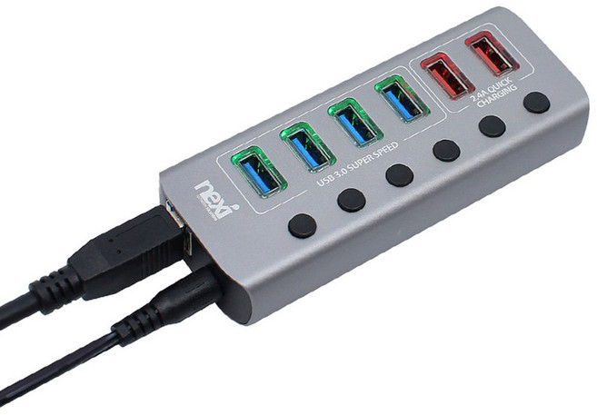 USB3.0 허브 멀티 6포트 확장 유전원 분배기 PC 컴퓨터 노트북 고속충전 USB메모리 키보드 마우스 연결, 1개
