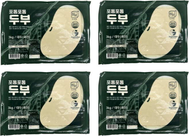 [정담두부집] 옛날맛 그대로 국산콩 수제두부 (대용량 업소용 식자재), 4개, 3kg